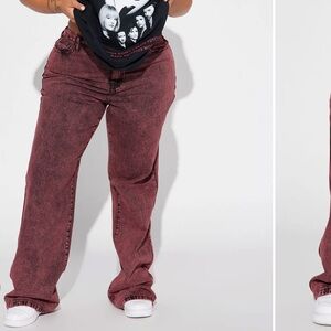 Set You Free Non Stretch Baggy Jeans - Red